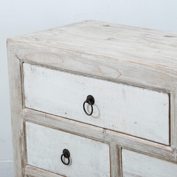 Artissance Shandong Side Table With 8 Drawers and Antique Off White Finish， 35 Inch Tall