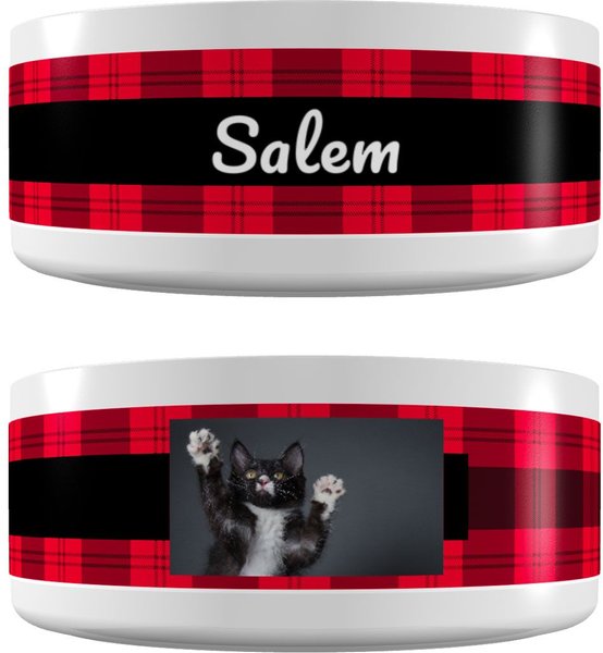 Frisco Plaid Ceramic Personalized Dog and Cat Bowl