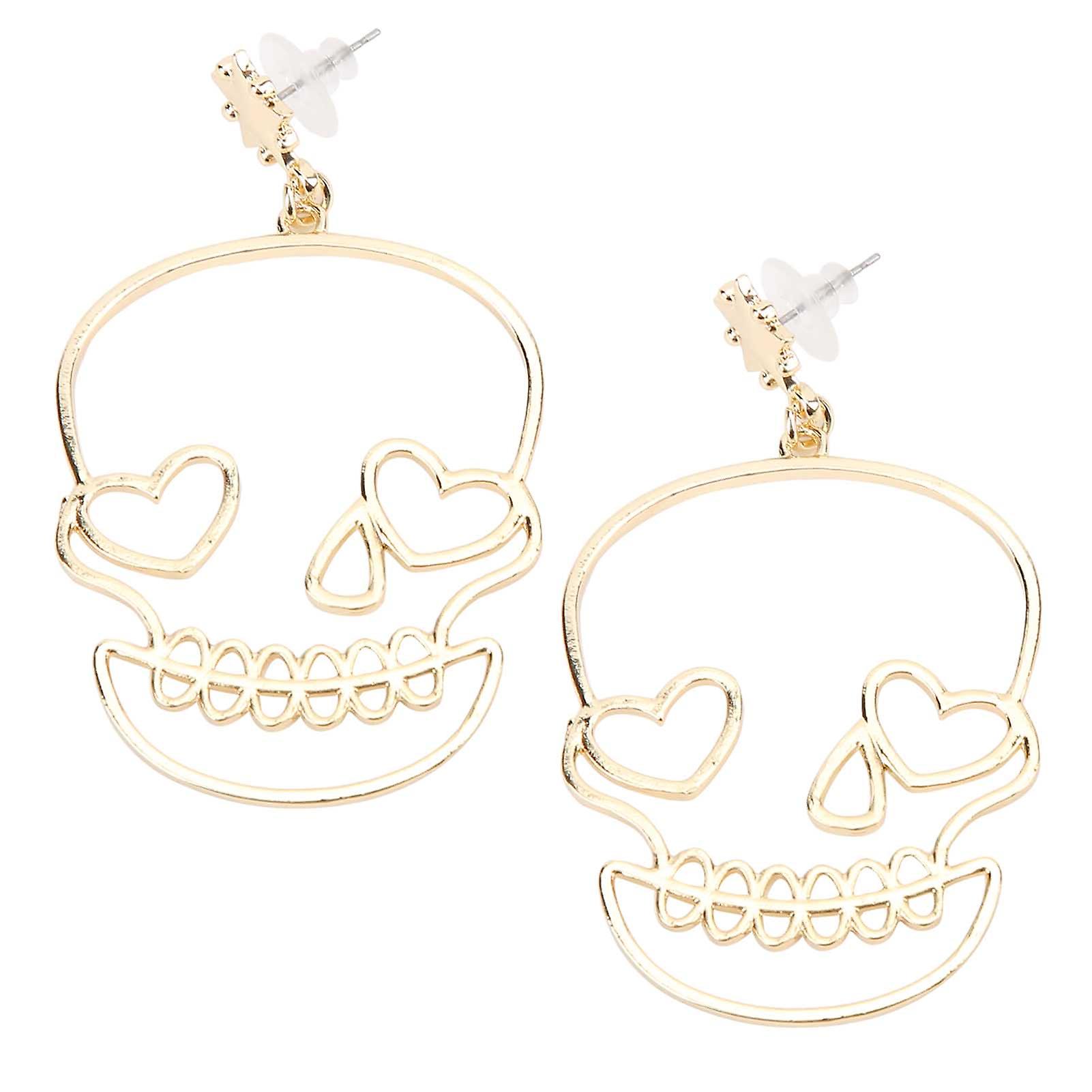 1 Pair Earrings Skull Shape Pendant Alloy Material Decorative Ear Studs Diy Party Suppliesgold