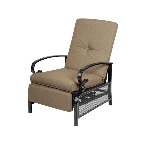 Metal Outdoor Recliner Lounge Chair with Beige Cushion