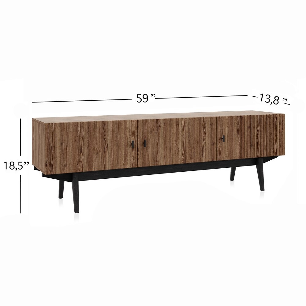 Living Skog Chelsea Brown TV Stand Fits for TV's up to 65 in. with Slatted Design and Wood Legs