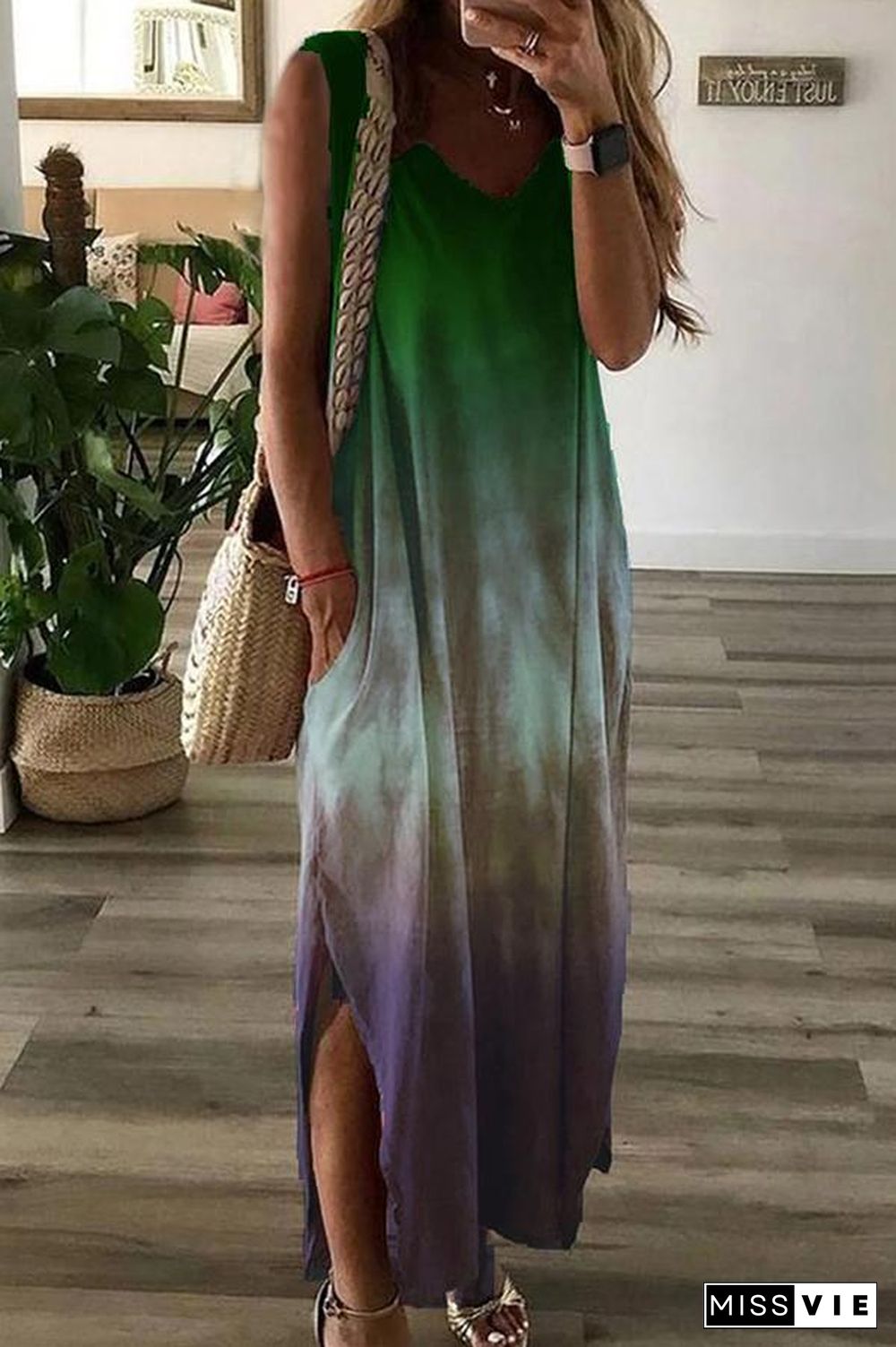 Gradient Tie-dye Sleeveless Long Maxi Dress (5 Colors) P12181