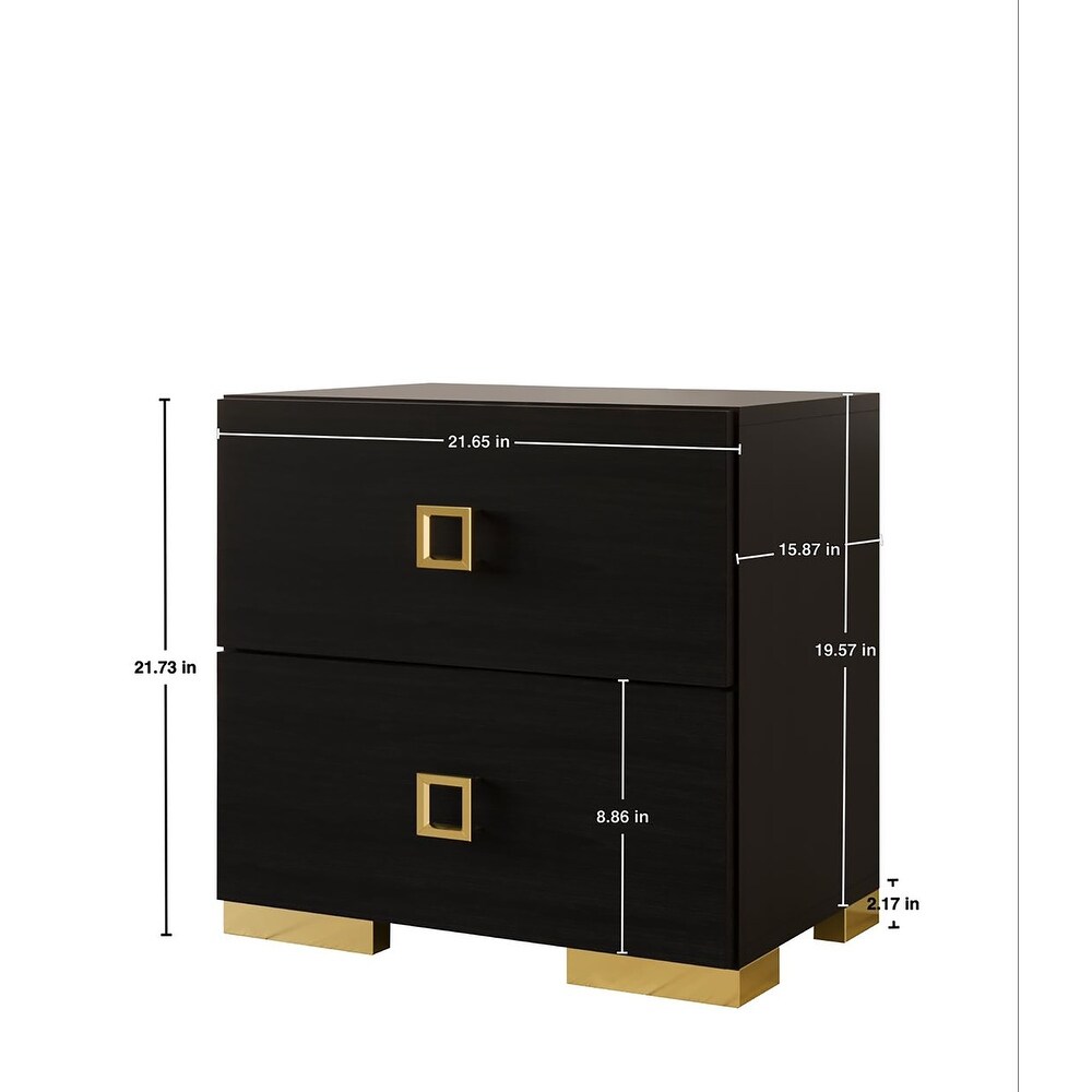 CraftPorch Modern Gold Legs Storage 2 Drawer Nightstand (Set of 2)