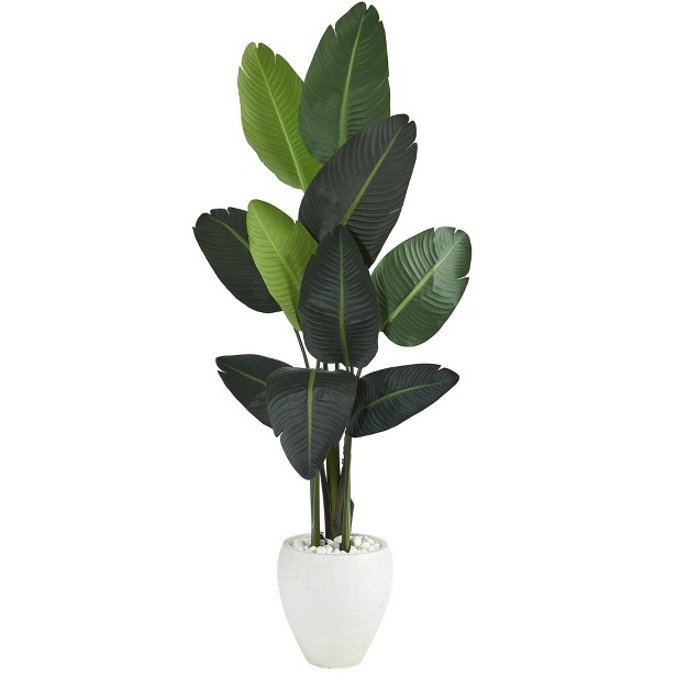 Nearly Natural 63” Traveler's Palm Artificial Tree In White Planter