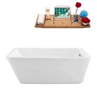 Streamline 60 in. Acrylic Flatbottom Non-Whirlpool Bathtub in Glossy White with Brushed Nickel Drain and Overflow Cover N240BNK