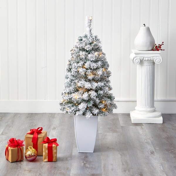 3.5' Flocked Artificial Christmas Tree with 50 Clear LED in Planter