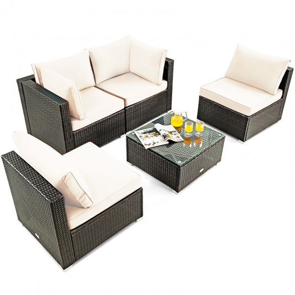 5Pcs Cushioned Patio Rattan Furniture Set