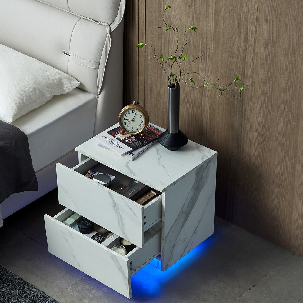 Nightstands LED Side Tables Bedroom  Modern End Tables with 2 Drawers