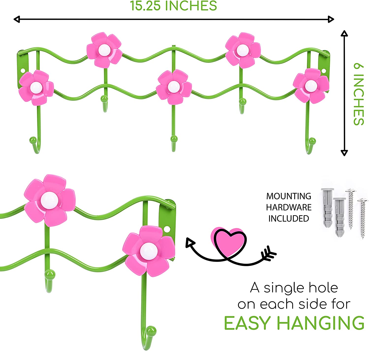 Wall Hooks Kids Room Clothes Storage Hanger Pink Flower Design Hook Rack Wall Mounted Girls Bedroom Decor