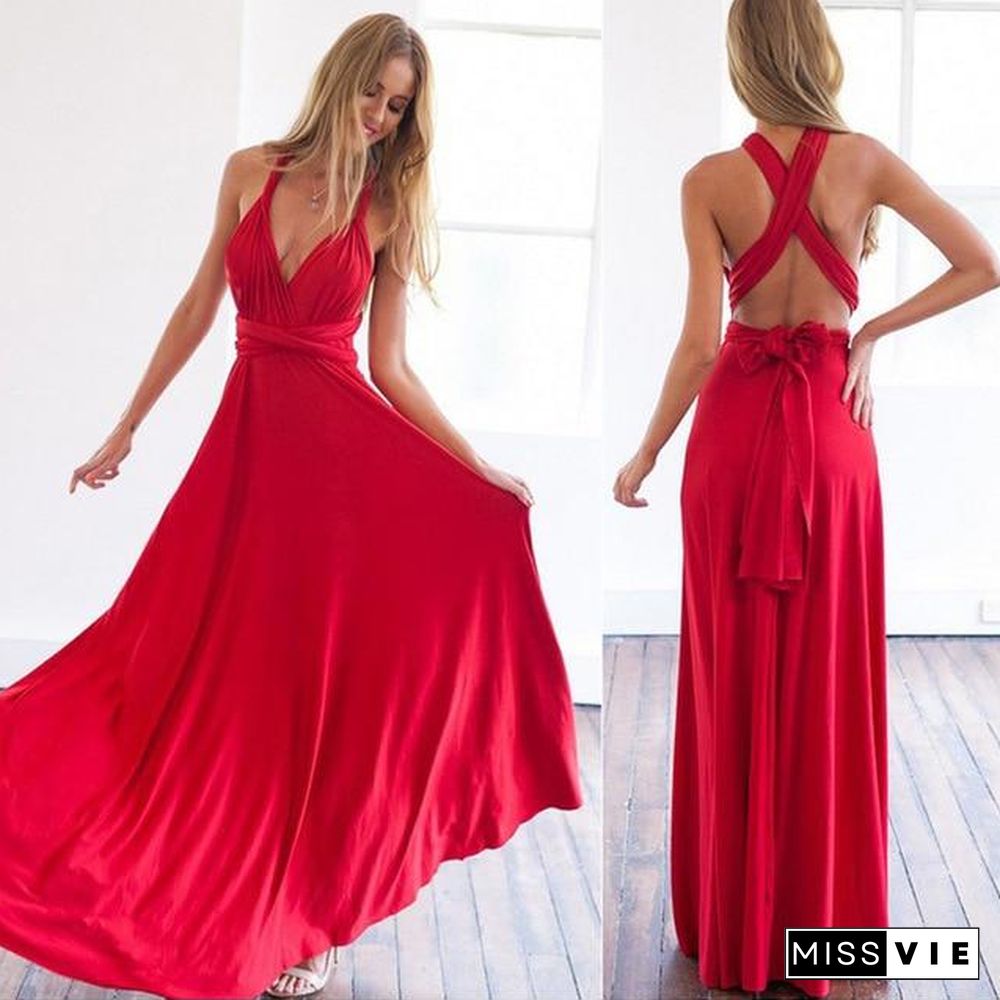 Women Wrap Convertible Boho Maxi Red Bandage Long Bridesmaids Infinity Dress