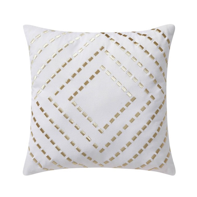 Metallic Embroidered Diamond Square Throw Pillow White gold Vcny Home