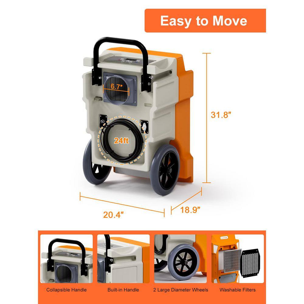 Runesay 190 pt. 7500 sq.ft. Auto Defrost Industrial Commercial Dehumidifier in. OrangesPeaches with Pump for Large Space DHOXR190B7132