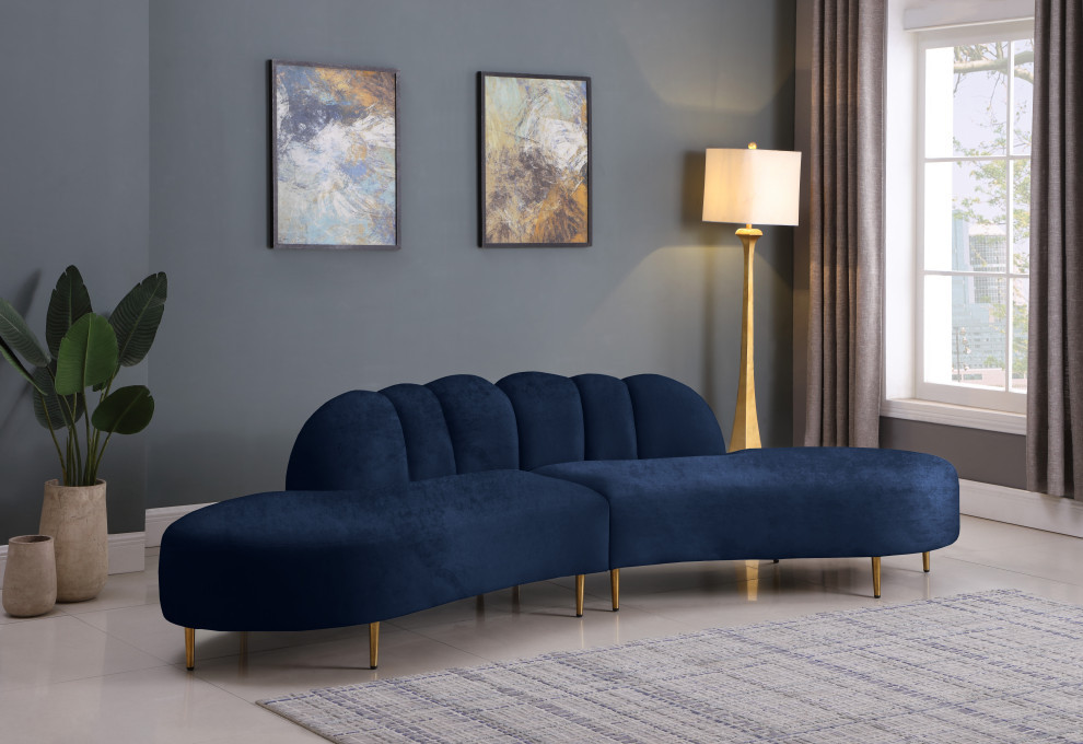 Divine Tufted Velvet Upholstered 2 Piece Sectional   Midcentury   Sectional Sofas   by Meridian Furniture  Houzz