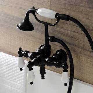 Kingston Brass Vintage 3-38 in. Wall Mount 3-Handle Claw Foot Tub Faucet with Hand Shower in Matte Black HAE23T0