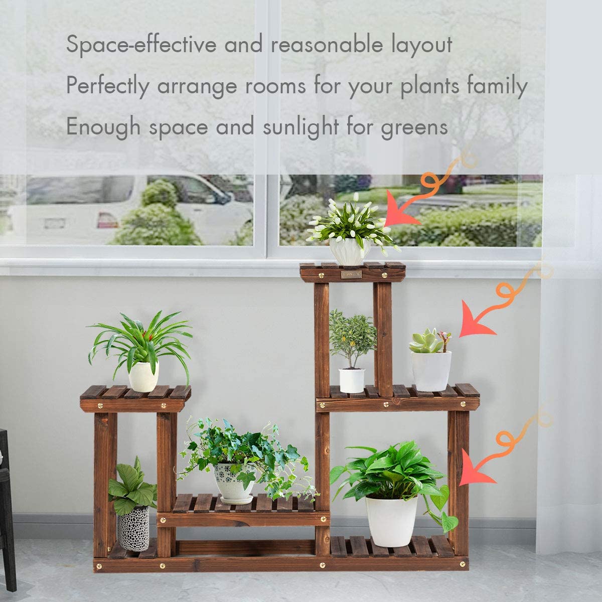 4 Tier Wood Plant Stand Multiple Flower Pot Holder Display Rack