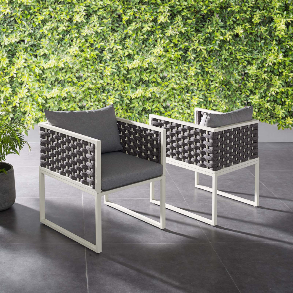 Stance Dining Armchair Outdoor Patio Aluminum Set of 2 EEI 3183 WHI GRY SET   Contemporary   Outdoor Dining Chairs   by Kolibri Decor  Houzz