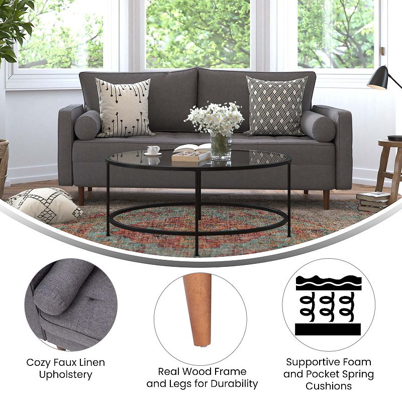 Emma and Oliver Holden Upholstered Mid-Century Modern Pocket Spring Sofa with Wooden Legs and Removable Back Cushions