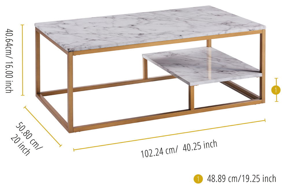 Marmo Coffee Table with Faux Marble Top   Contemporary   Coffee Tables   by TEAMSON US INC  Houzz