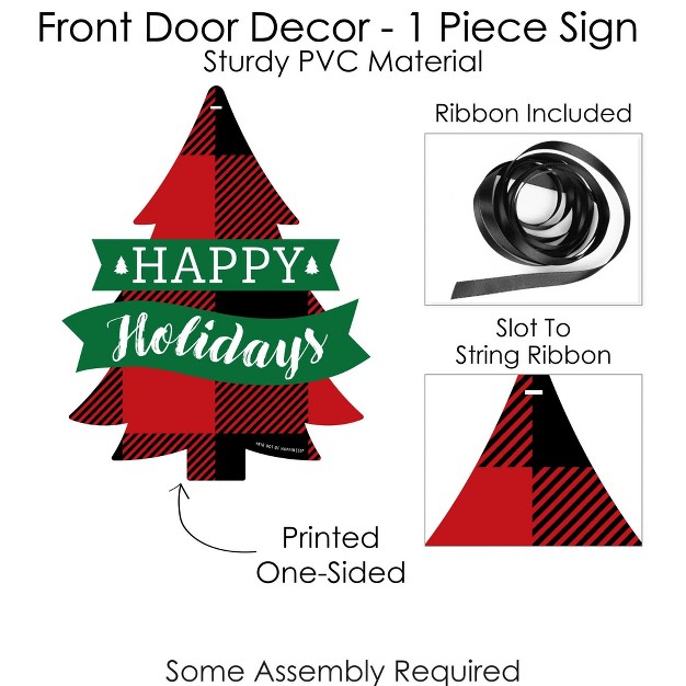 Big Dot Of Happiness Holiday Plaid Trees Hanging Porch Buffalo Plaid Christmas Party Outdoor Decorations Front Door Decor 1 Piece Sign