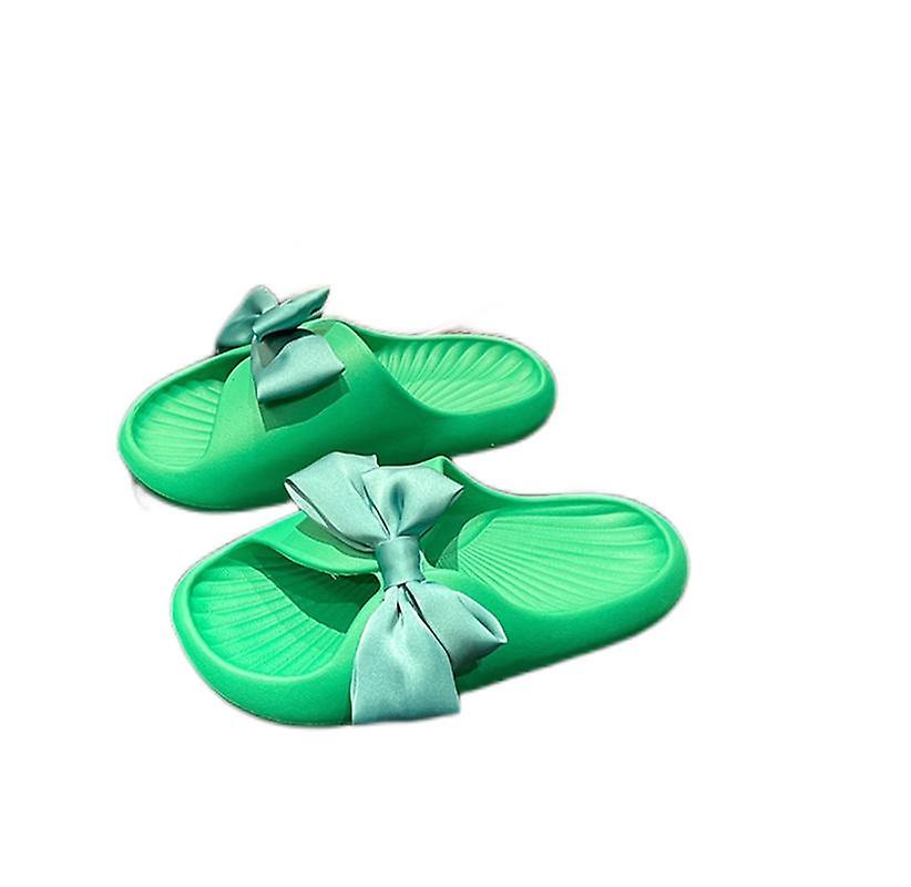 Fashion Bow Soft Sandals Flat Anti-slip Slippers Eva Quick Drying Unisex For Girls Women Wear Out Green