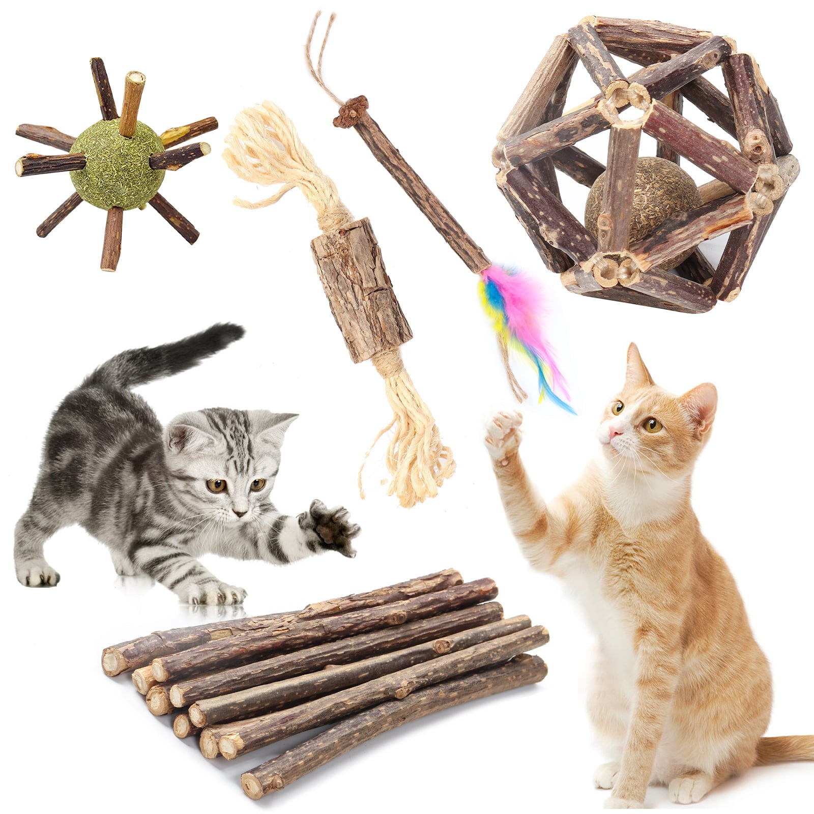 Catnip Chew Toys for Cats Natural Silvervine Sticks Catnip Ball Catnip Chew Toy Cleaning Teeth Molar Tools Chew Sticks for Cat Kitten Kitty