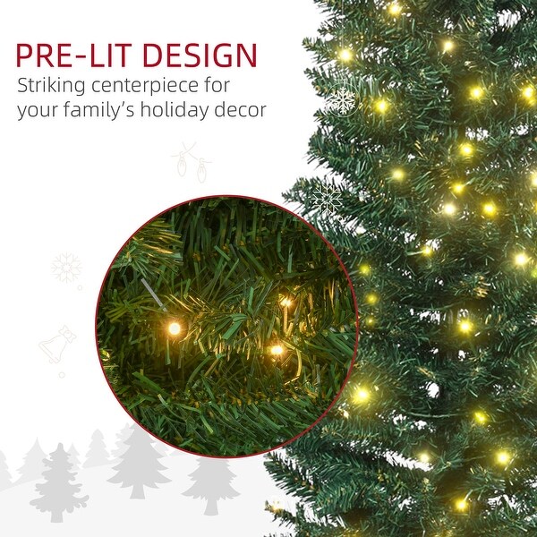 HOMCOM 7ft Tall PreLit Slim Noble Fir Artificial Christmas Tree with Realistic Branches，200 Warm White LED Lights，Green