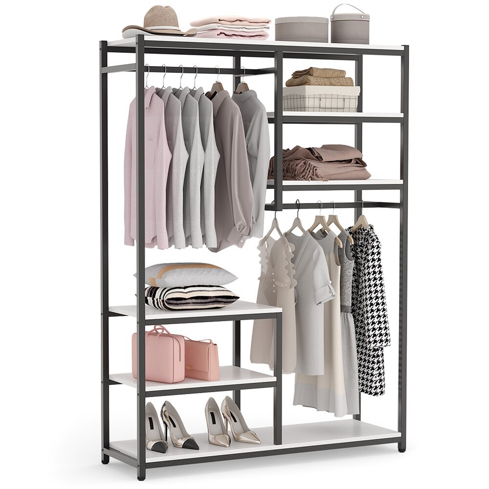 Large closet organizer Double Hanging Rod Clothes Garment Racks with Storage Shelves