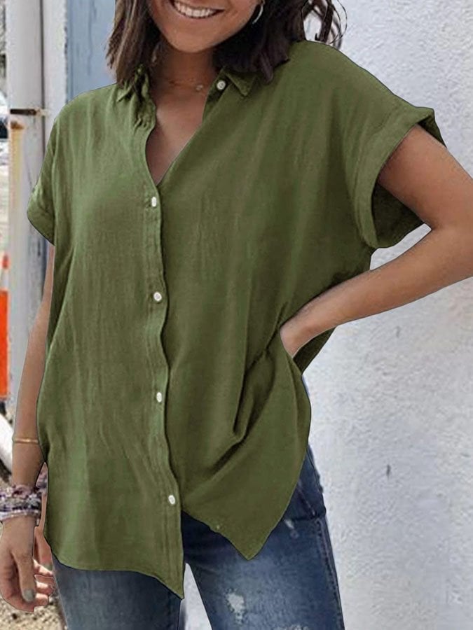 Solid Color Casual Cotton Linen Shirt