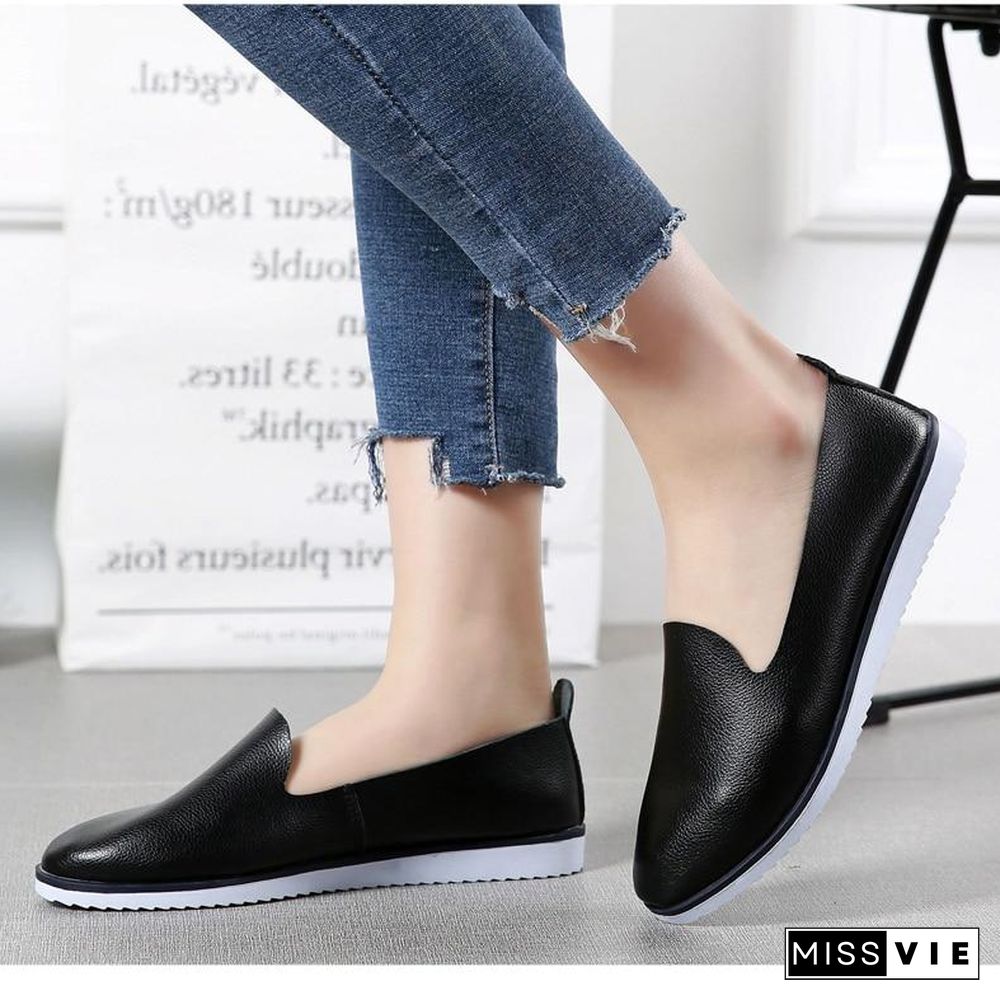 Women Ballet Flats Shoes Genuine Leather Slip on Shallow Moccasins Flats Shoes