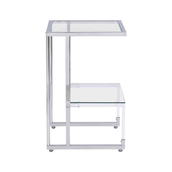 Grondin Contemporary Style 2-Tier End Table Sofa Side Table with Tempered Glass Shelves and Metal Frame