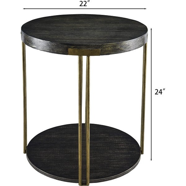 Round Coffee Table 2-Tier Cocktail Table with Storage Shelf Solid Wood