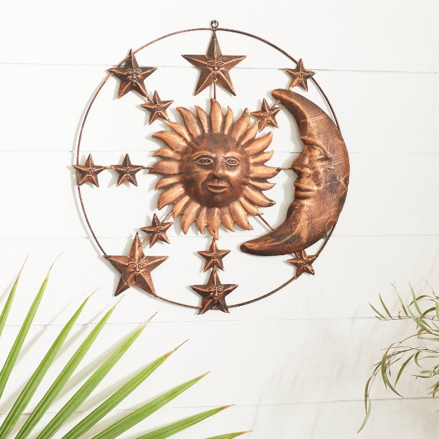 Metal Sun And Moon Indoor Outdoor Wall Decor With Stars Bronze Olivia amp May