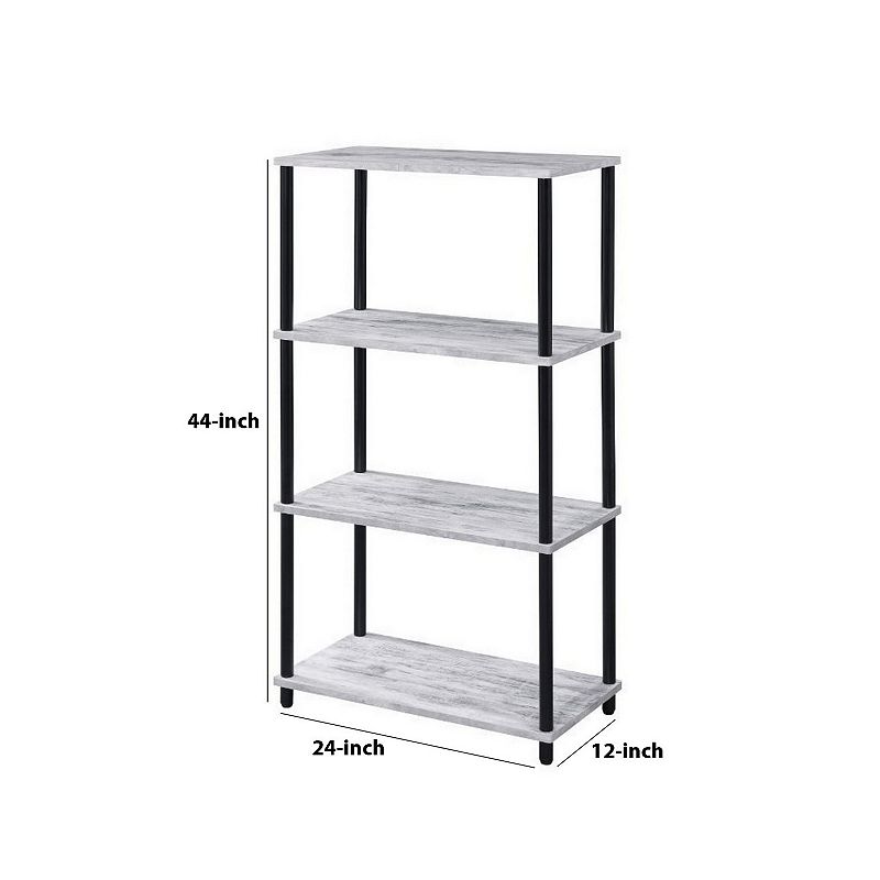 4 Tier Design Bookshelf with Metal Tubular Legs， Antique White