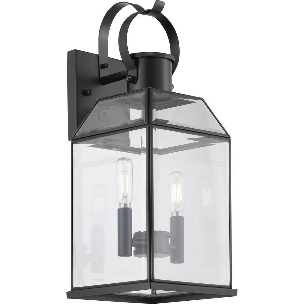 Progress Lighting Canton Heights 18 in. 2-Light Matte Black Transitional Outdoor Wall Lantern with Clear Beveled Glass P560142-031