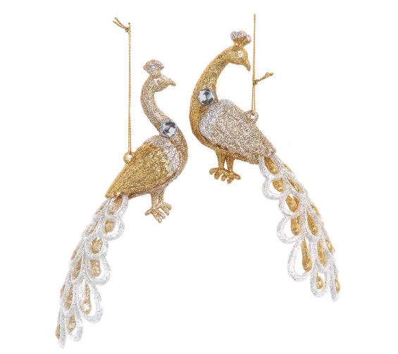 3.5 Gold & Platinum Peacock Ornament Set Of 6