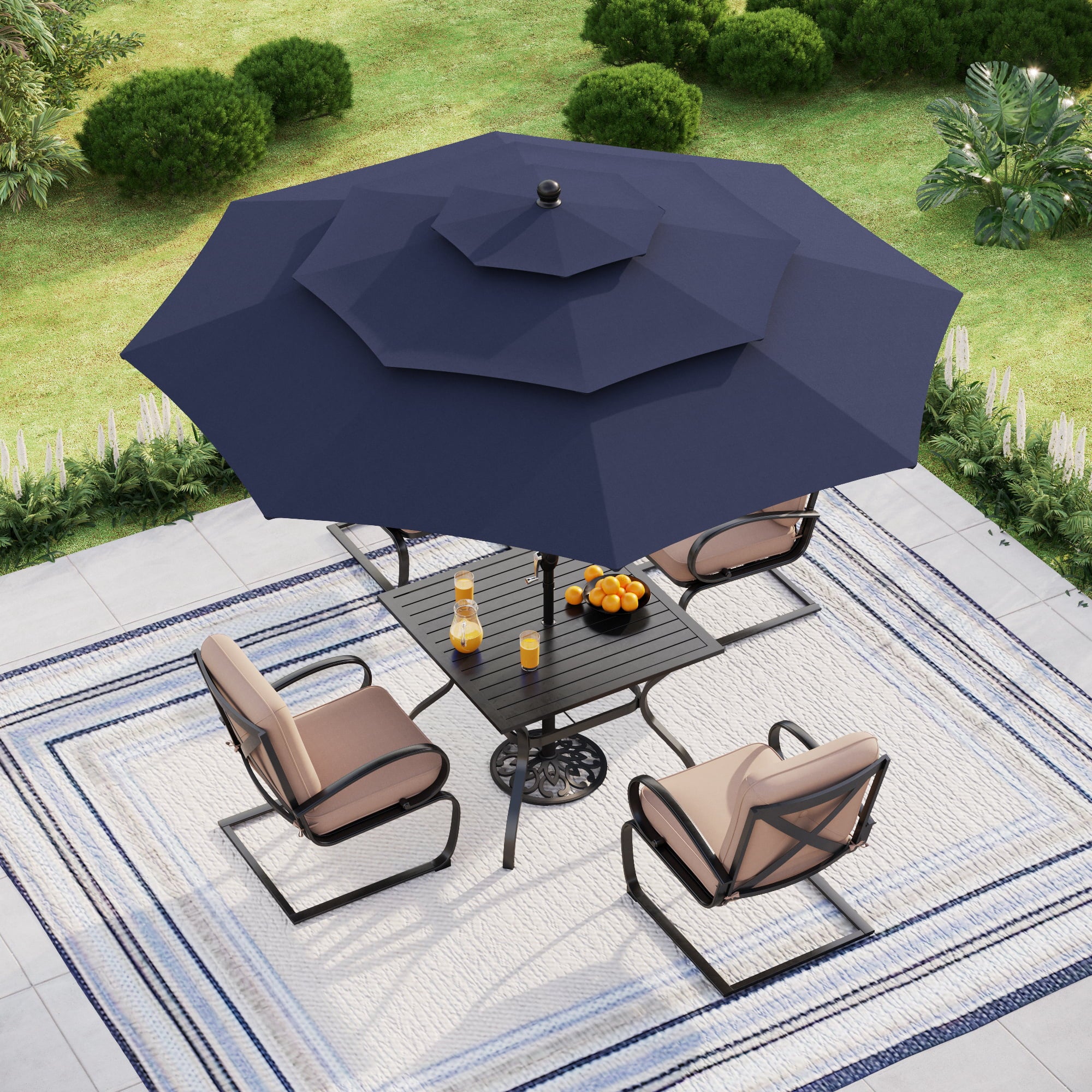 MF Studio 10ft Patio Umbrella 3 Tier Vented Outdoor Market Umbrella with Crank and Tilt All Aluminum Frame Navy Blue