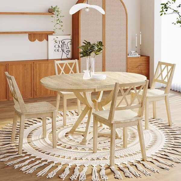 5Piece Extendable Round Dining Table Set with 15.7