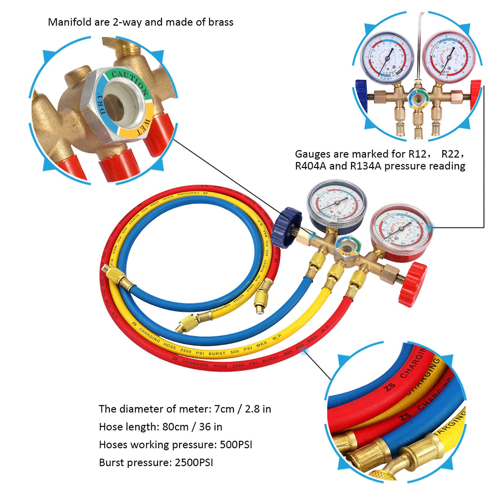 Manifold Gauge，3 Pcs Hose， Hook