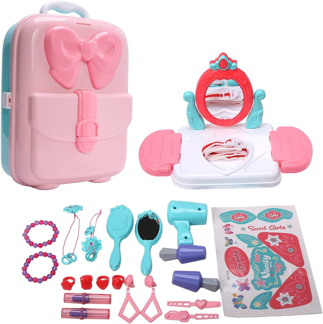 YOYTOO 21Pcs Kids Vanity Set with Mirror for Girls， Makeup Play Kit Girl Toys for Toddler