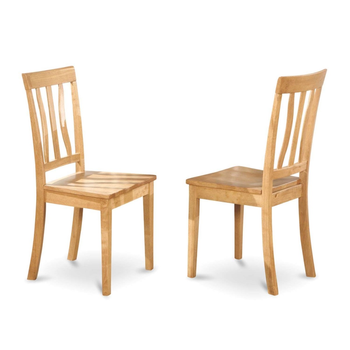 East West Furniture Antique Dining Chair with Wood Seat and Oak Finish - Set of 2