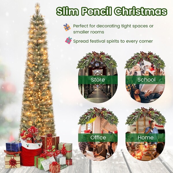 Gymax 6/7 FT PreLit Artificial Christmas Tree Slime Pencil Christmas