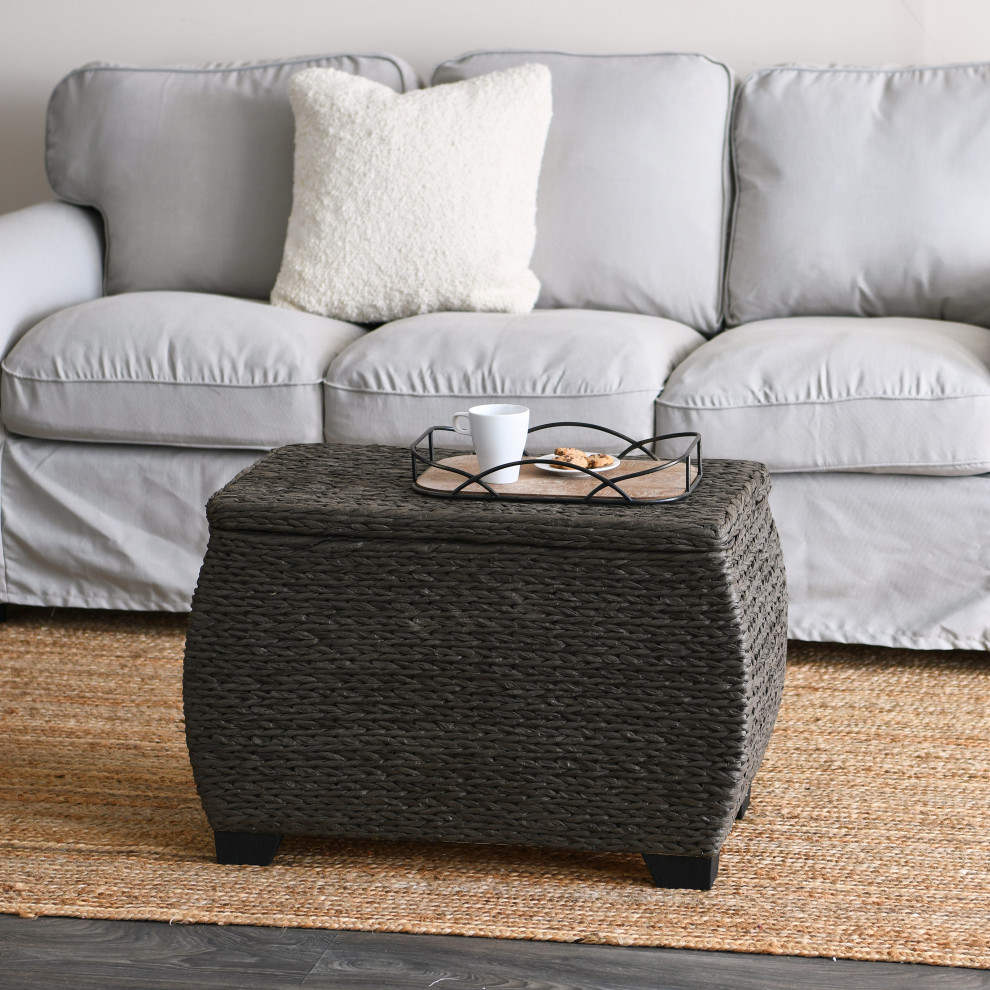 Large Curved Woven Storage Chest  Liner  Paper Rope   Beach Style   Accent Chests And Cabinets   by Household Essentials  Houzz