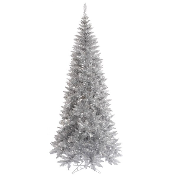 Vickerman 10' Silver Tinsel Fir Slim Artificial Christmas Tree，Unlit