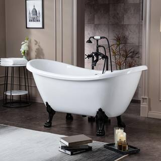 WOODBRIDGE Topeka 59 in. Heavy Duty Acrylic Slipper Clawfoot Bath Tub in White Faucet Claw Feet Drain  Overflow in Matte Black HBT7037