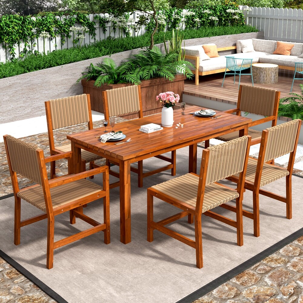 Acacia Wood And Rattan Outdoor Dining Table