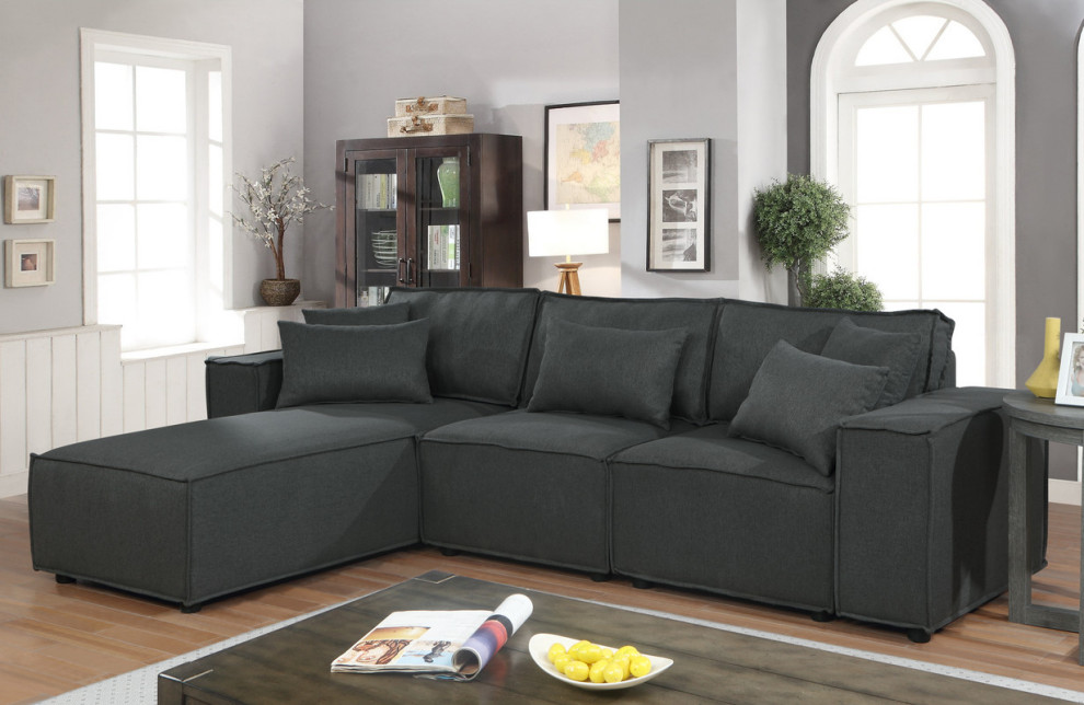 Lilola Home Harvey Sofa With Reversible Chaise  Dark Gray Linen   Transitional   Sectional Sofas   by Timeout PRO  Houzz