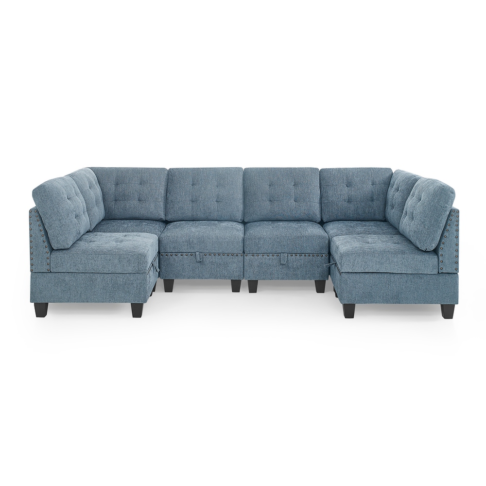 Chenille Modular Corner Sofa U shape Sectional Sofa w/Nailhead