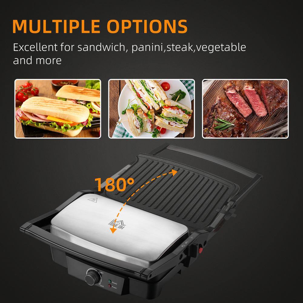 HOMCOM Panini Press Grill Stainless Steel Countertop SilverBlack Sandwich Maker with Non-Stick Double Plates Locking Lids 800-133