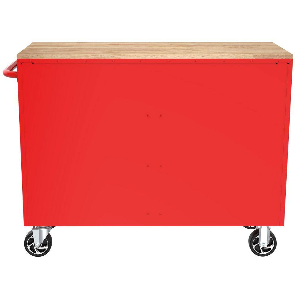 Husky 46 in. W x 18 in. D 9-Drawer Gloss Red Mobile Workbench Cabinet with Solid Wood Top H46X18MWC9RED