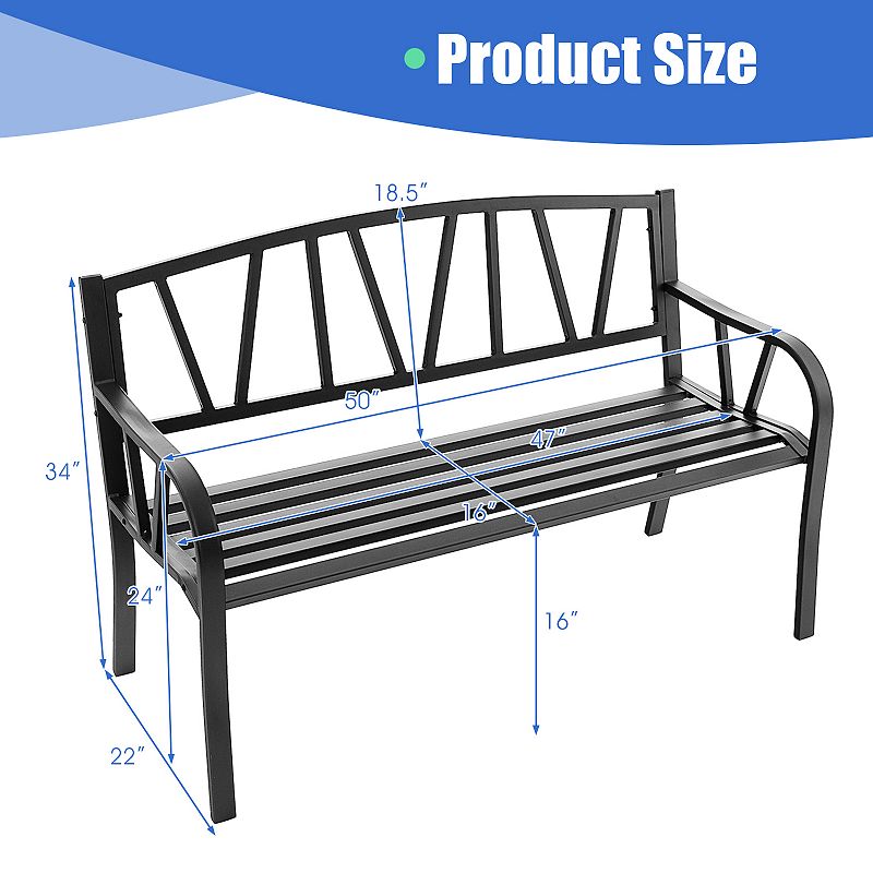 Patio Garden Bench with Rustproof Metal Frame and Slatted Seat-Black